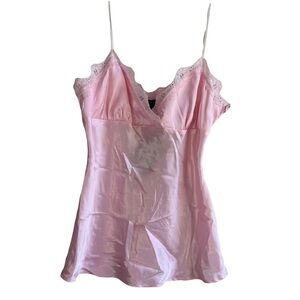Rampage Vintage Y2K Pink Satin Lace Babydoll Tank Top Blouse Womens XL NWT